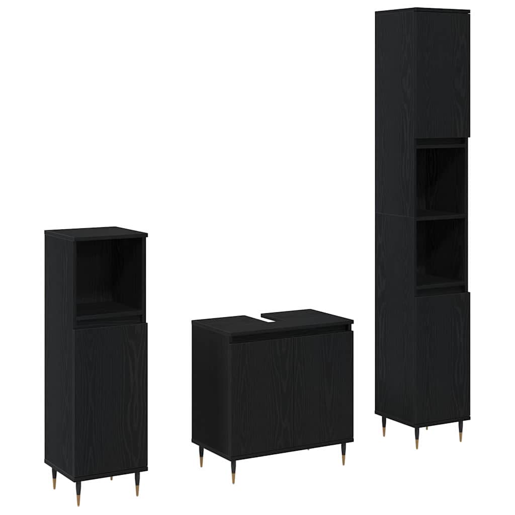 Set namještaja za kupaonicu 3 pcs Crni hrast 30 x 30 x 190 cm