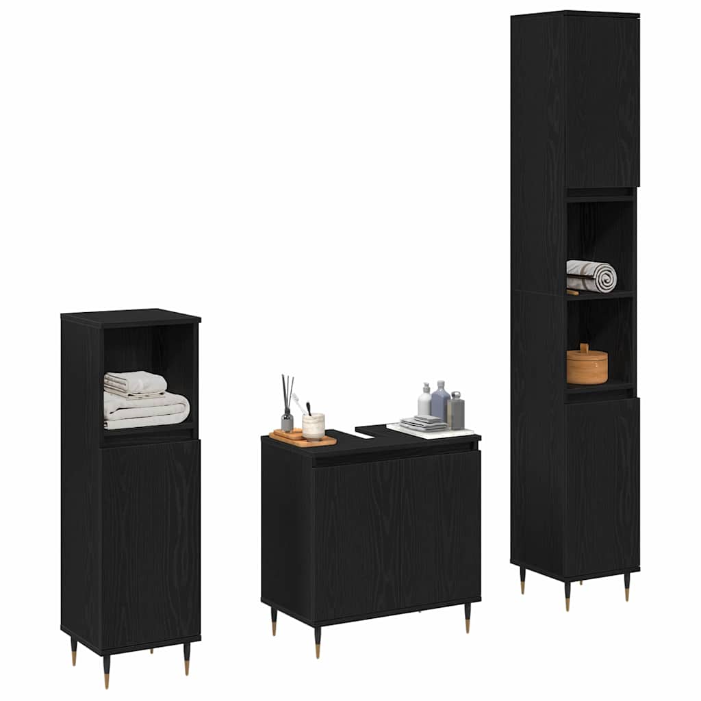 Set namještaja za kupaonicu 3 pcs Crni hrast 30 x 30 x 190 cm
