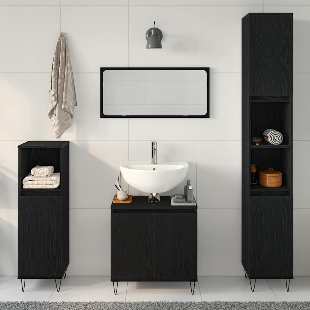 Set namještaja za kupaonicu 3 pcs Crni hrast 30 x 30 x 190 cm