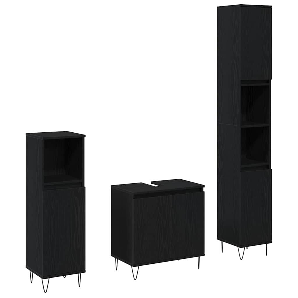 Set namještaja za kupaonicu 3 pcs Crni hrast 30 x 30 x 190 cm