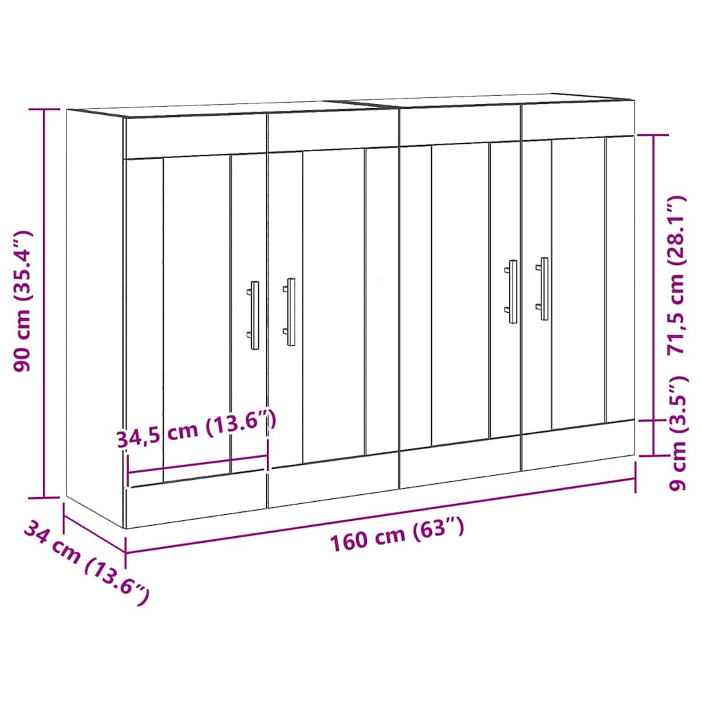 Kabinetski zidni Zidne 2 pcs Staro drvo 69,5 x 34 x 90 cm