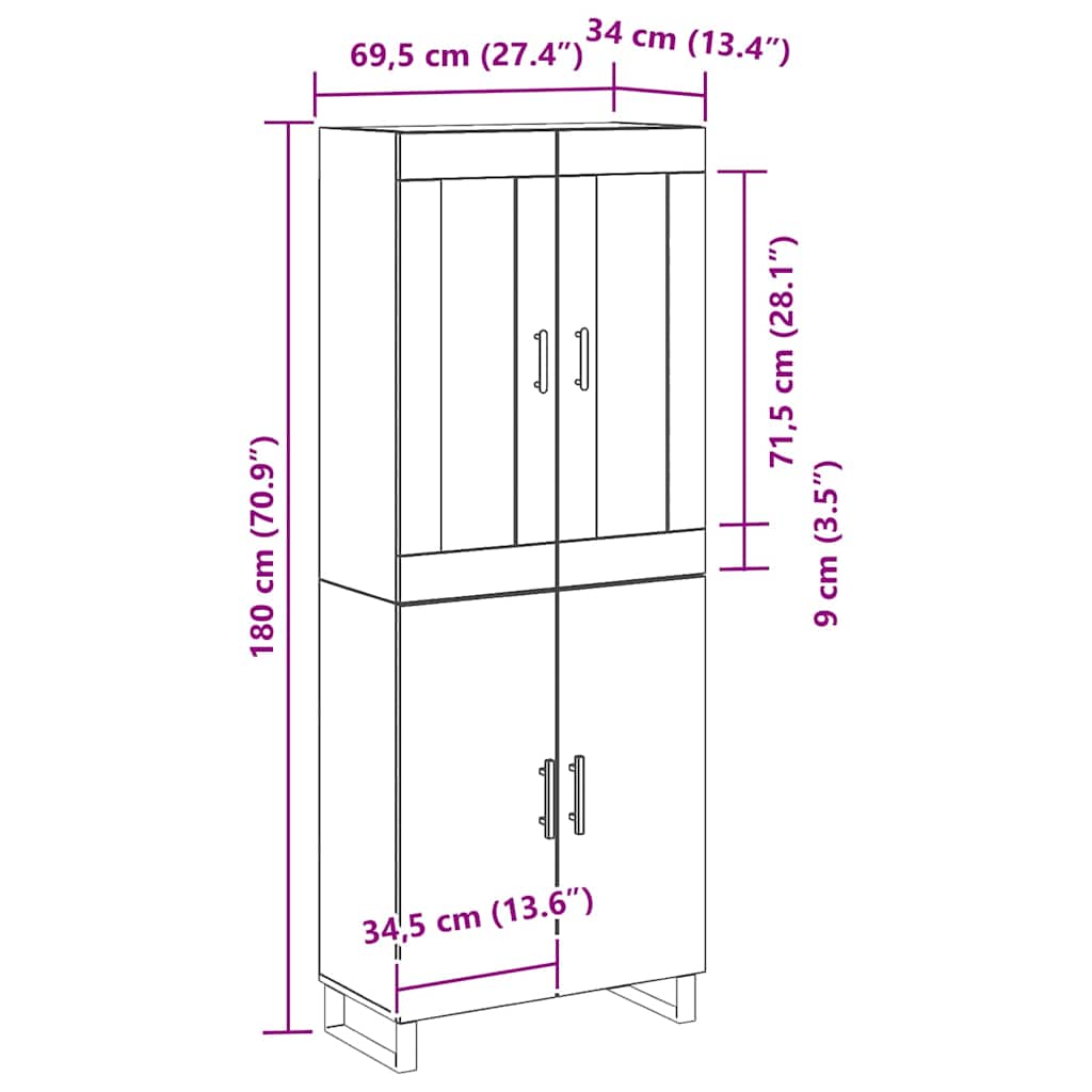 Highboard Crni hrast 69,5 x 34 x 180 cm Konstruirano drvo