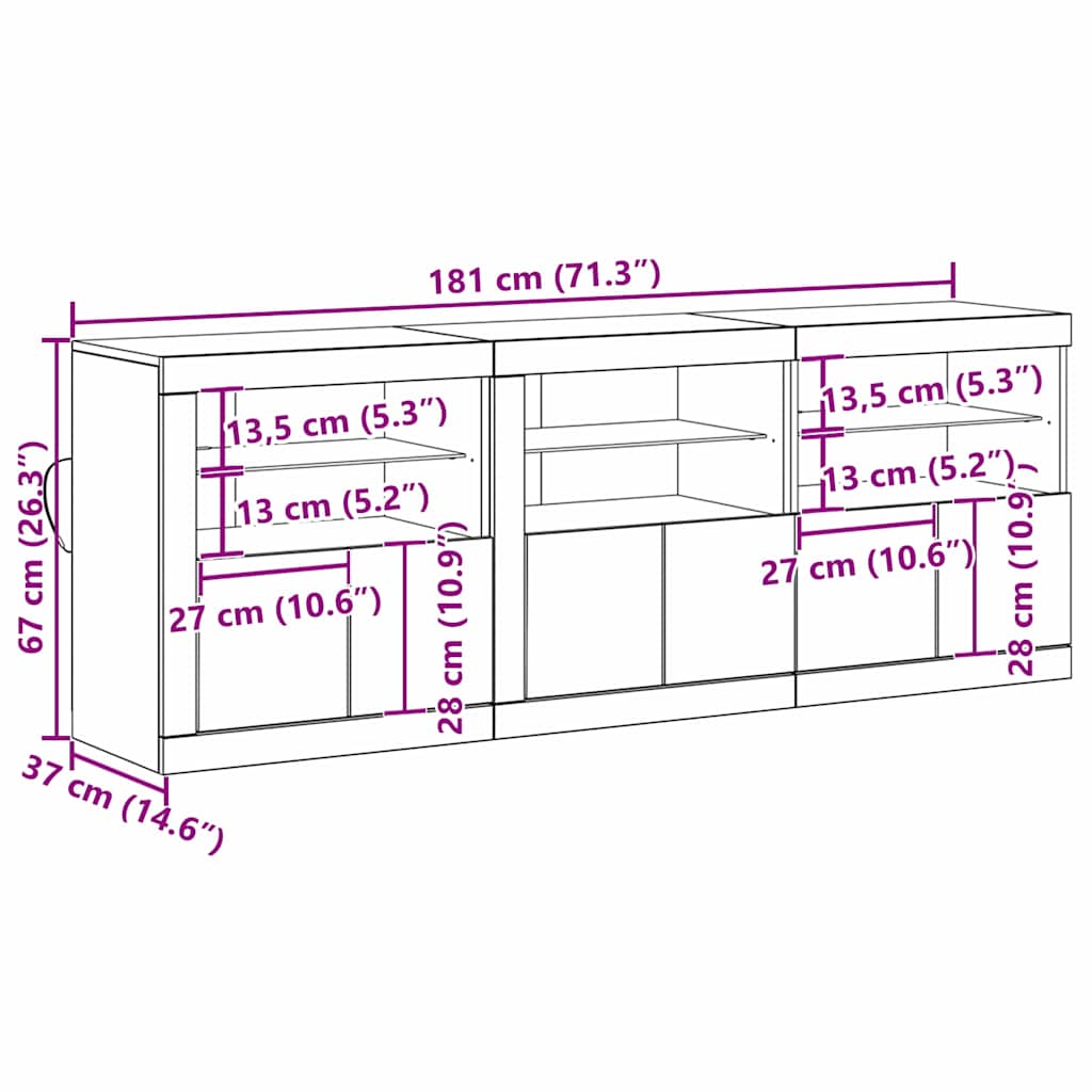 LED komoda Staro drvo 181 x 37 x 67 cm Konstruirano drvo