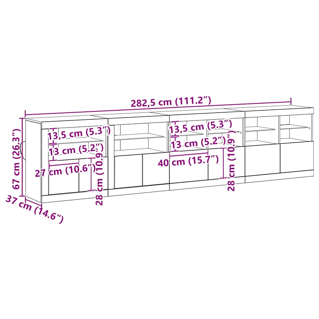 LED komoda Staro drvo 283 x 37 x 67 cm Konstruirano drvo