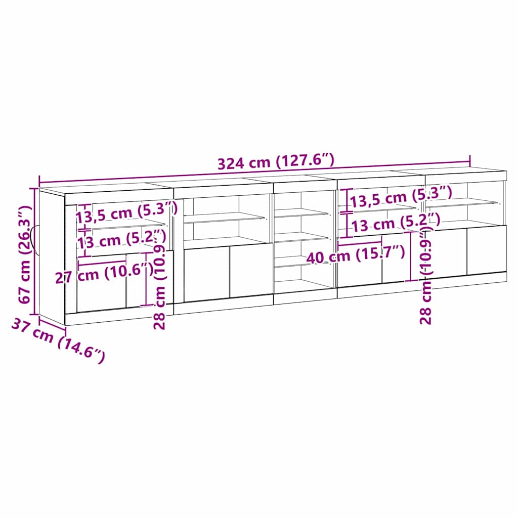 LED komoda Staro drvo 283 x 37 x 67 cm Konstruirano drvo
