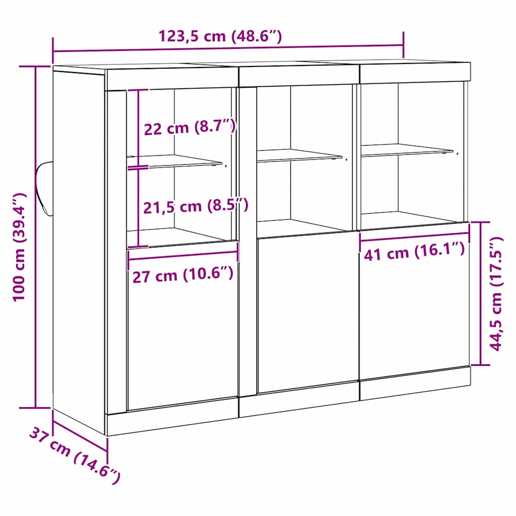 LED komoda 3 pcs Staro drvo 123 x 37 x 100 cm Konstruirano drvo