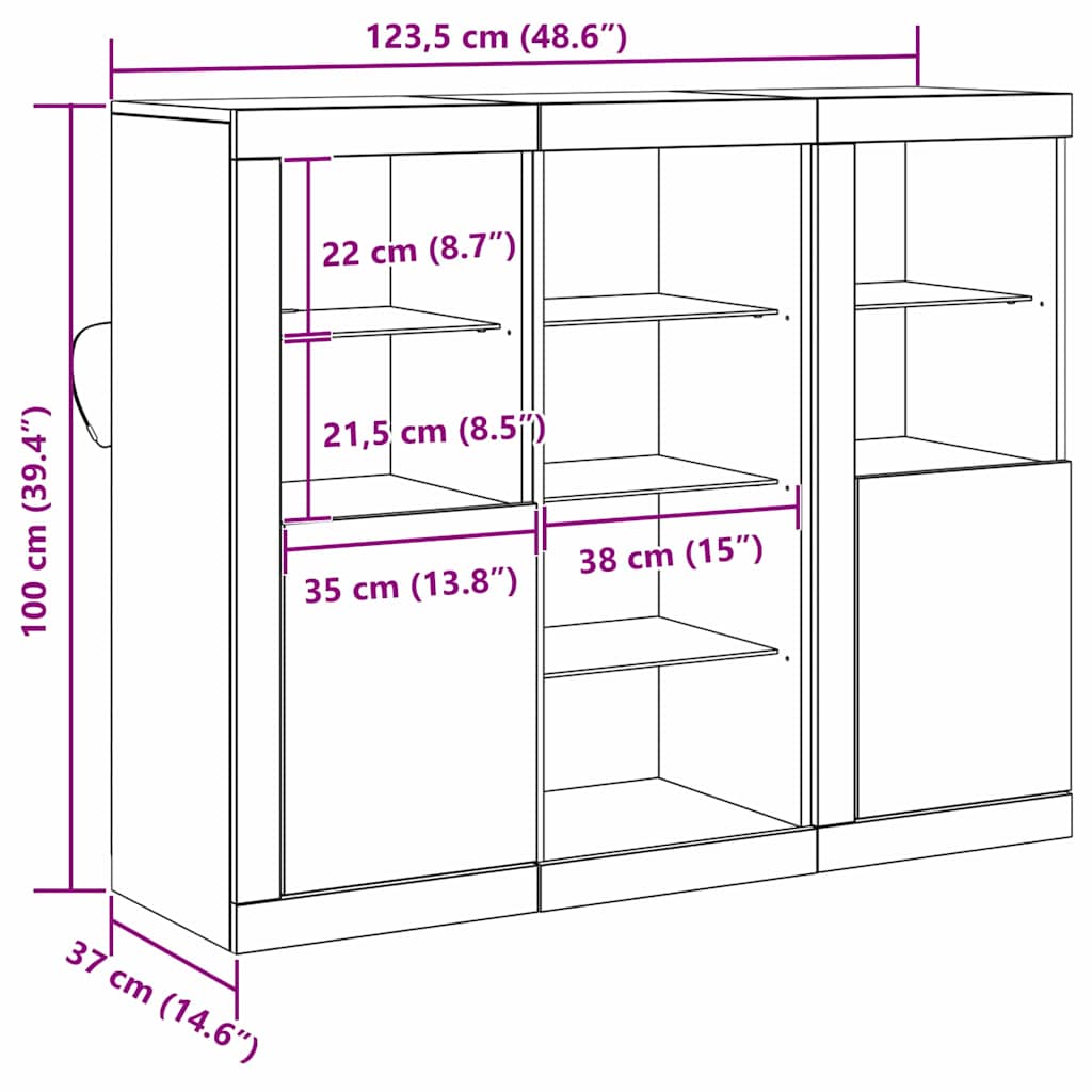 LED komoda Staro drvo 123 x 37 x 100 cm Konstruirano drvo