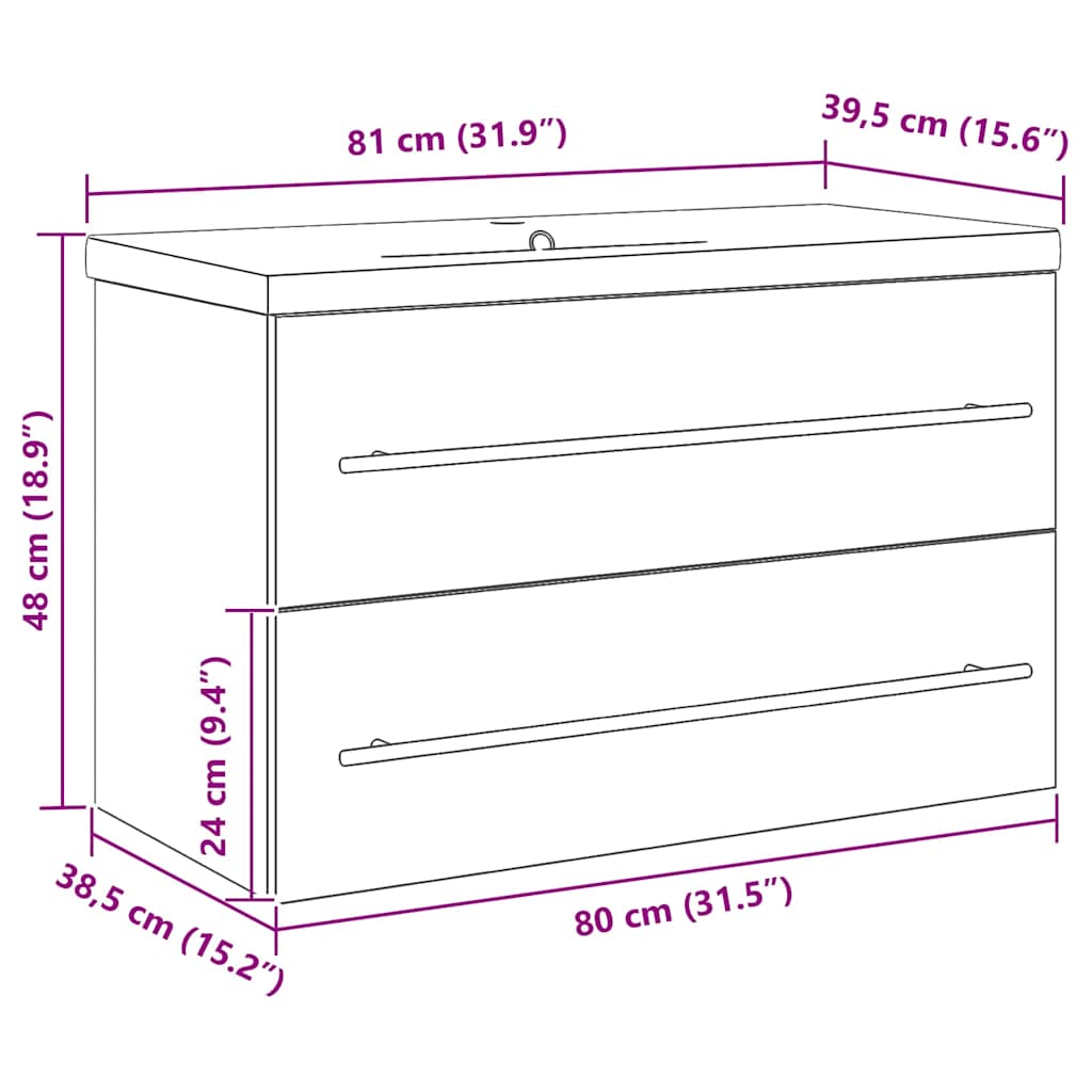 Kupaonski ormarić za sudoper 2 pcs Staro drvo 80 x 38,5 x 48 cm