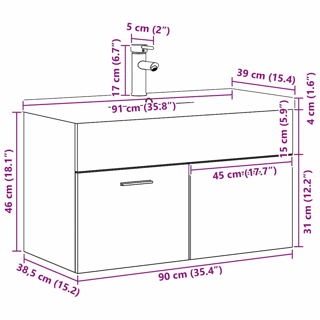 Kupaonski ormar Crni hrast 90 x 38,5 x 46 cm Konstruirano drvo