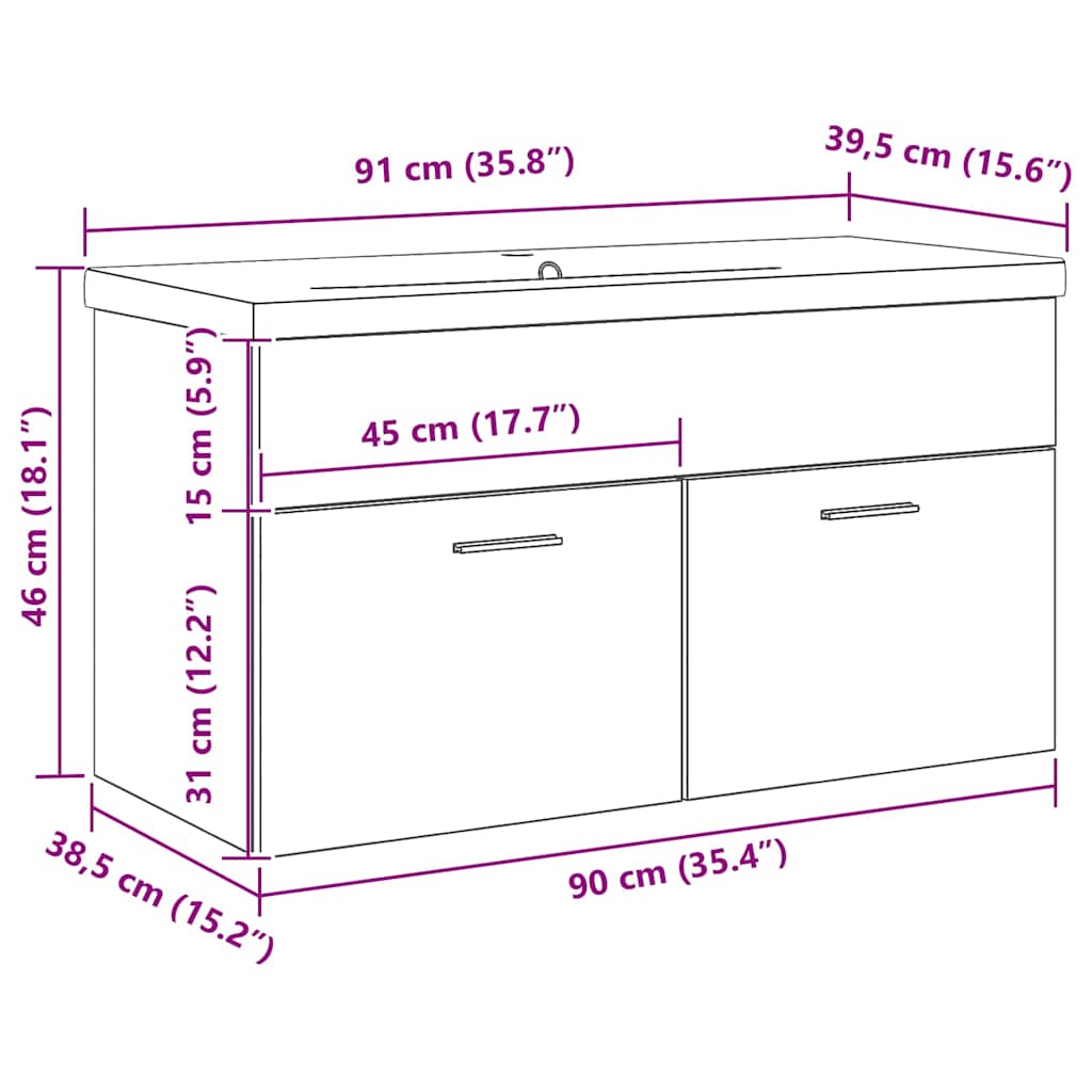 Kupaonski ormar Crni hrast 90 x 38,5 x 46 cm Konstruirano drvo