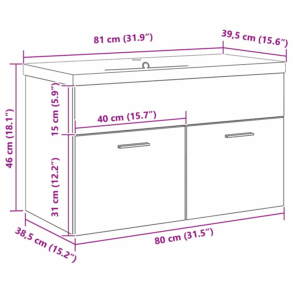 Kupaonski ormar Crni hrast 80 x 38,5 x 46 cm Konstruirano drvo