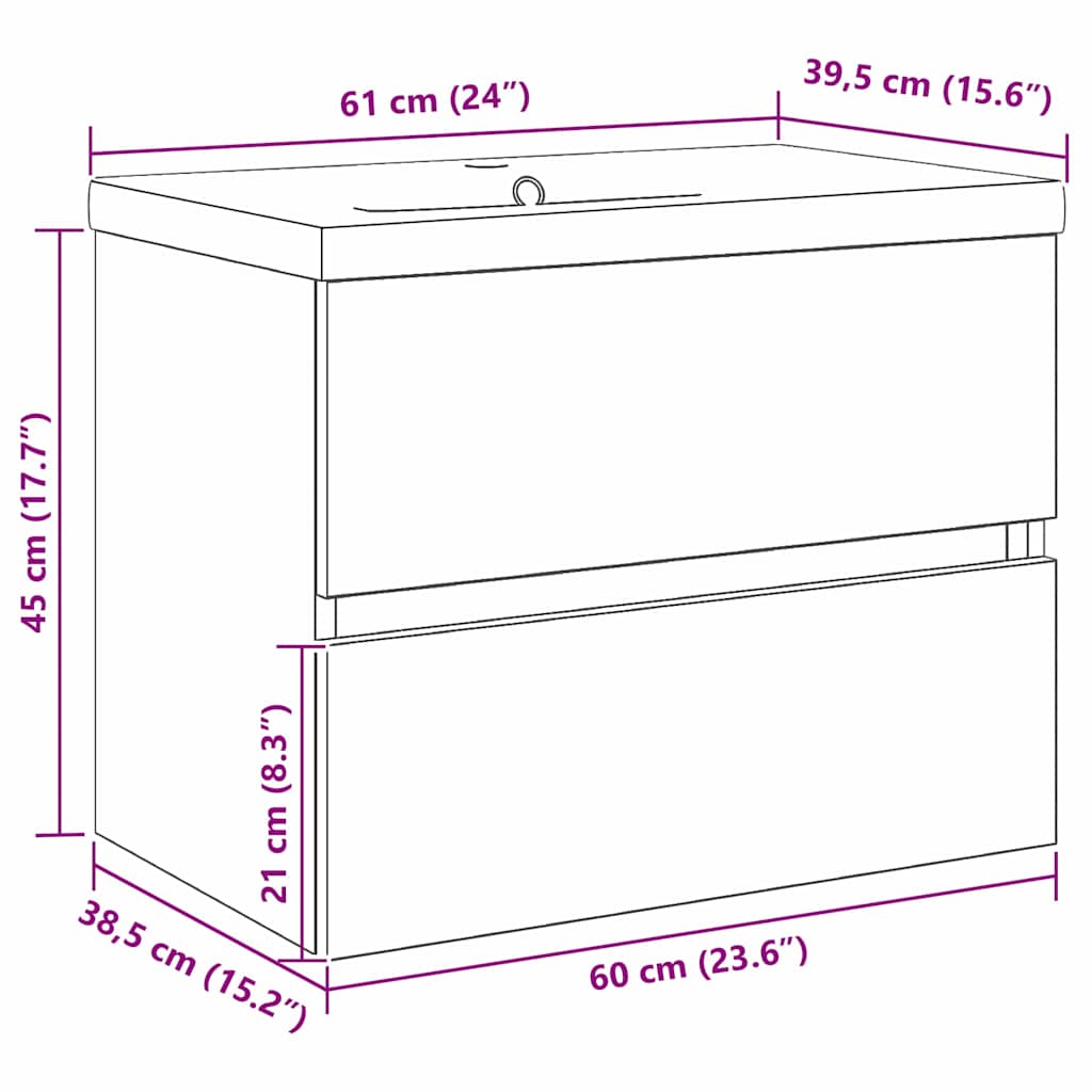 Kupaonski ormarić za sudoper Crni hrast 60 x 39 x 62 cm