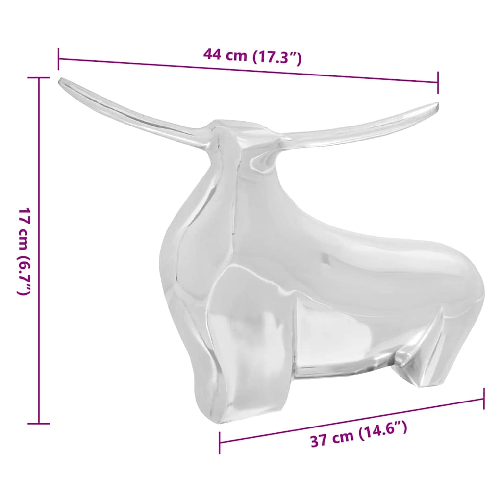 Skulptura bika Srebrno 37 x 44 x 17 cm Aluminij