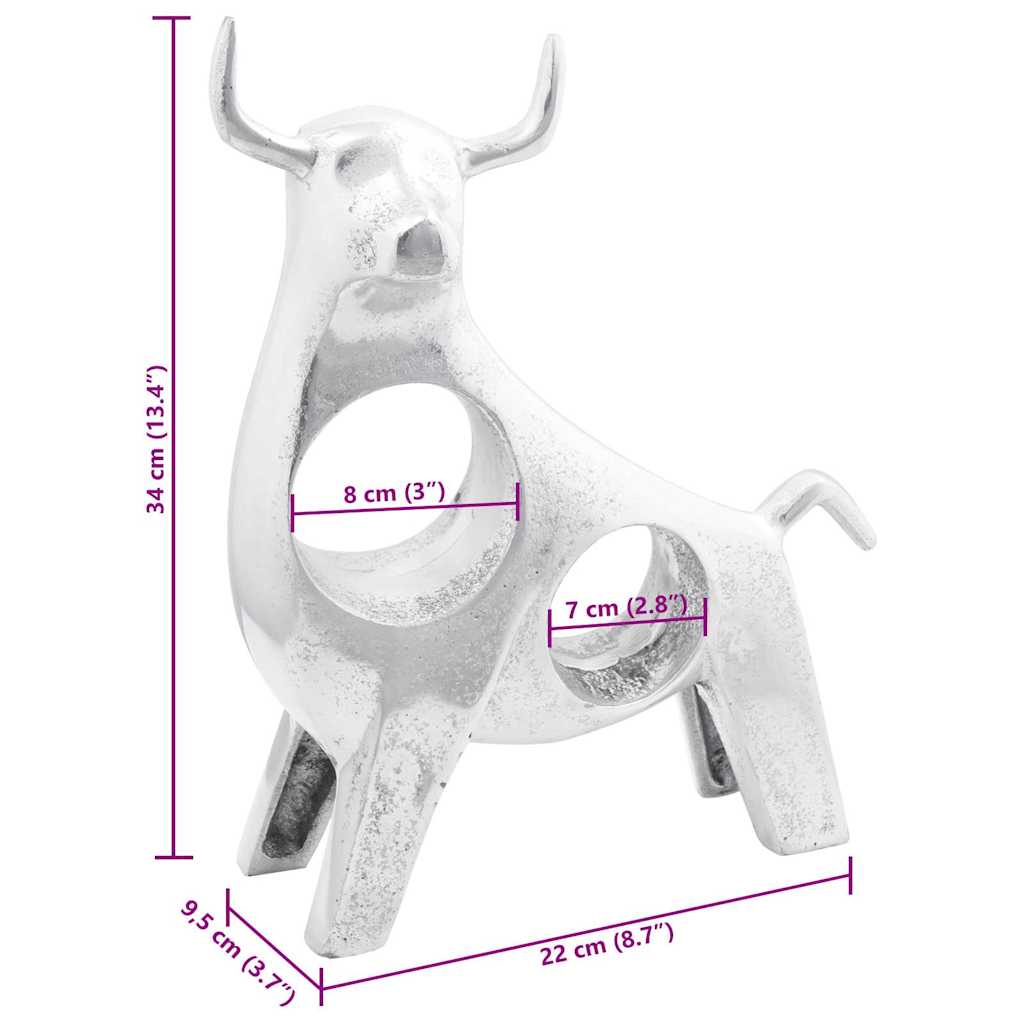 Skulptura bika Srebrno 22 x 9,5 x 34 cm Aluminij