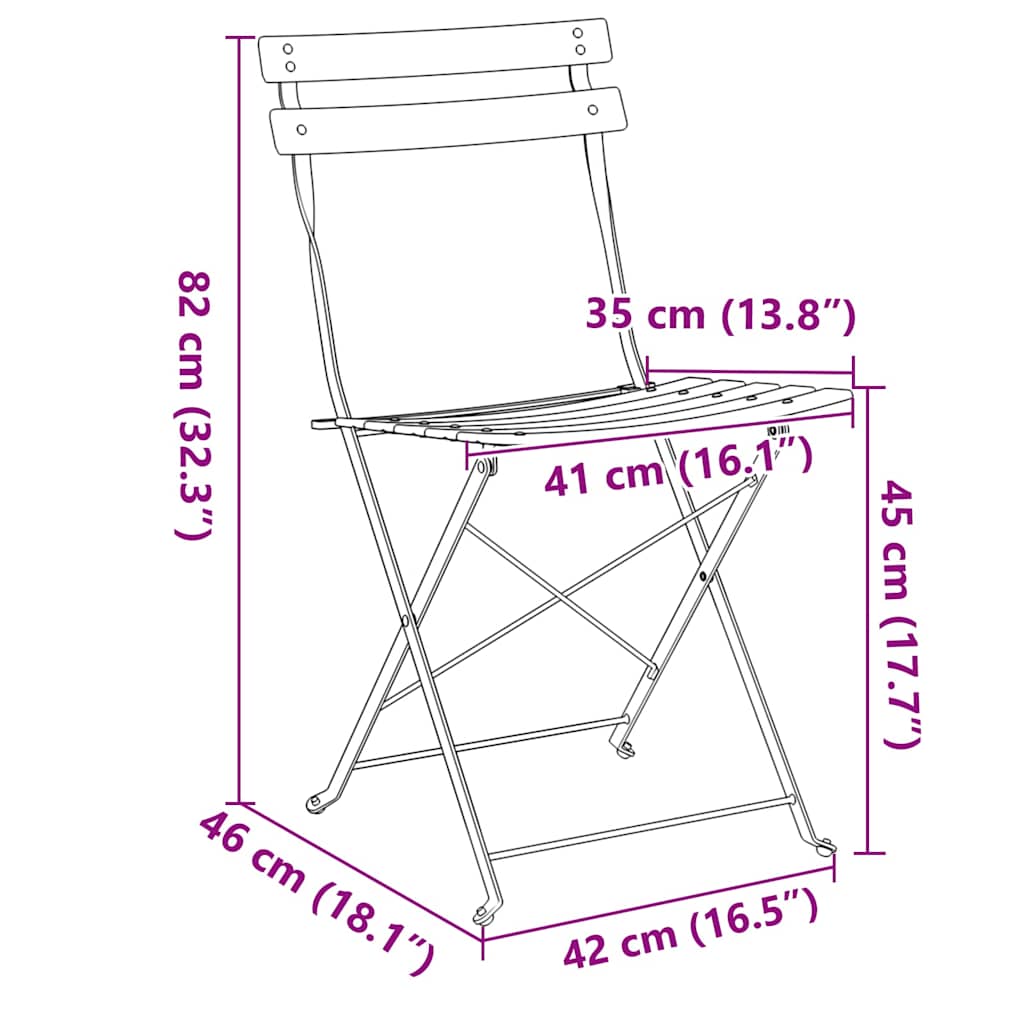 Sklopiva stolica za vrt 2 pcs Bež 42 x 46 x 82cm Metal