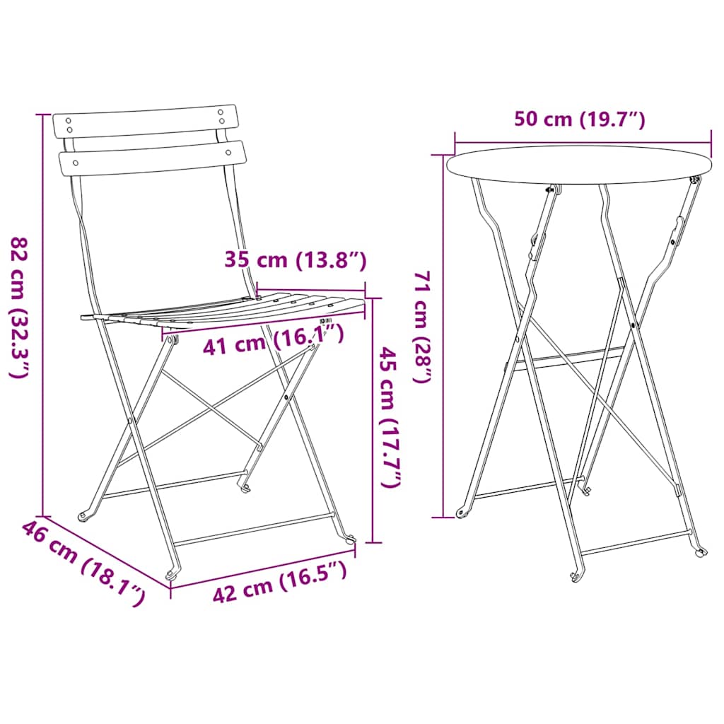 Sklopivi bistro set 3 pcs Šuma Čelik