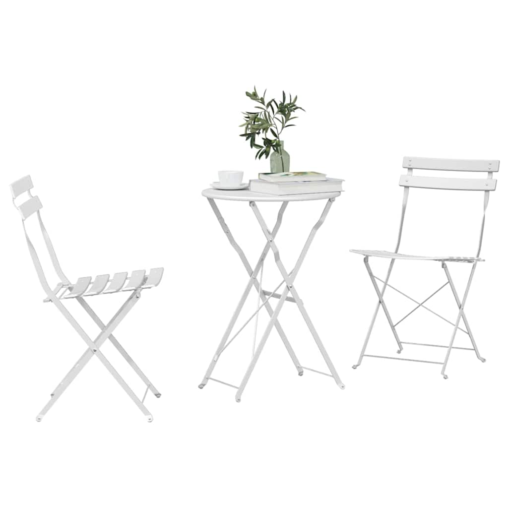 Sklopivi bistro set 3 pcs Bijelo Čelik