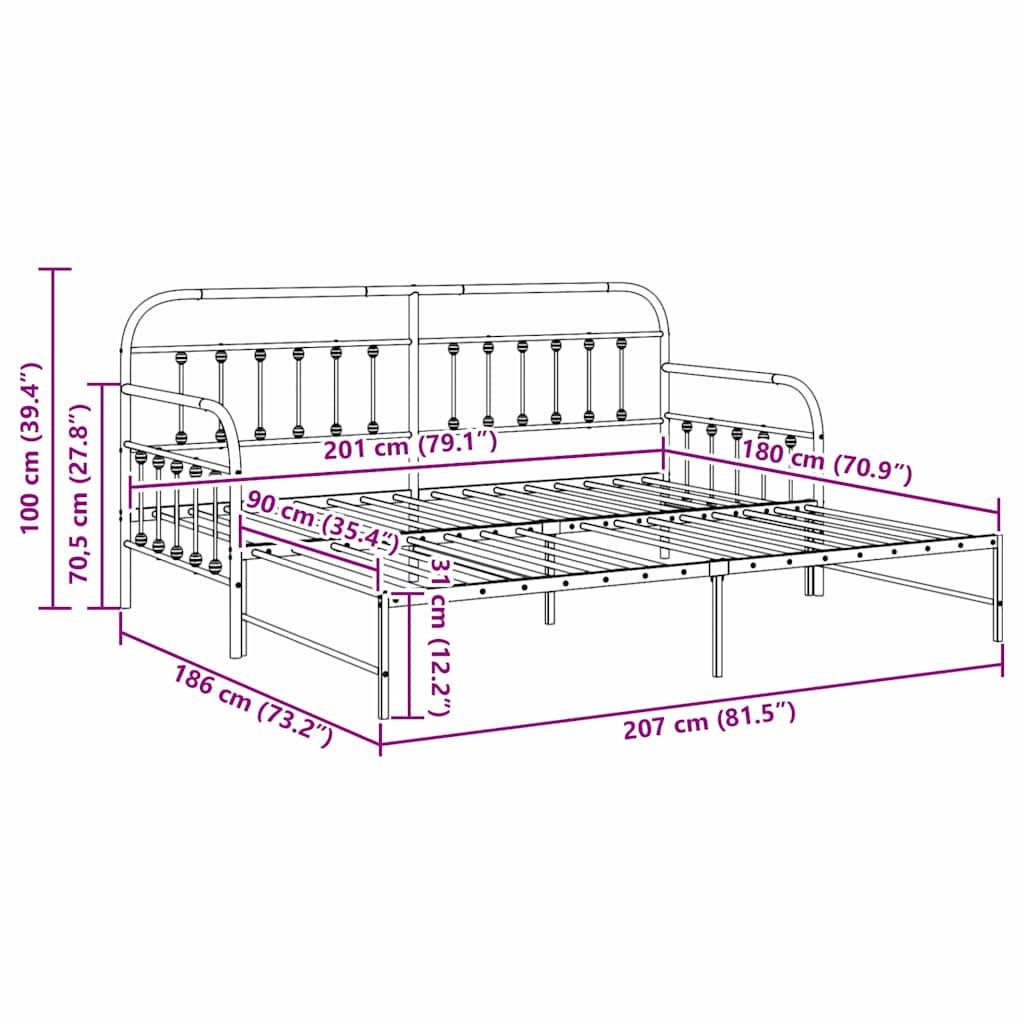 Krevet na kat Crna 90 x 200 cm Čelik s prahom premazan