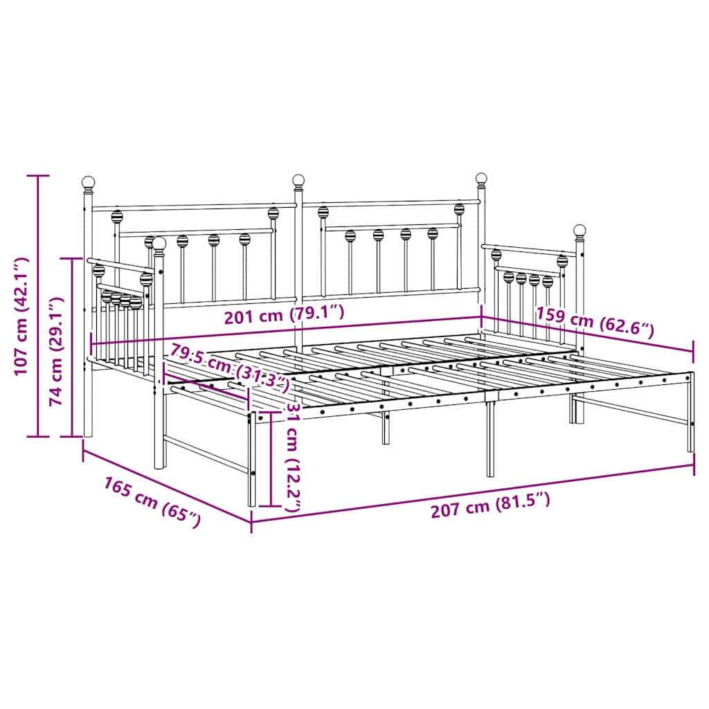 Krevet na kat Crna 80 x 200 cm Čelik