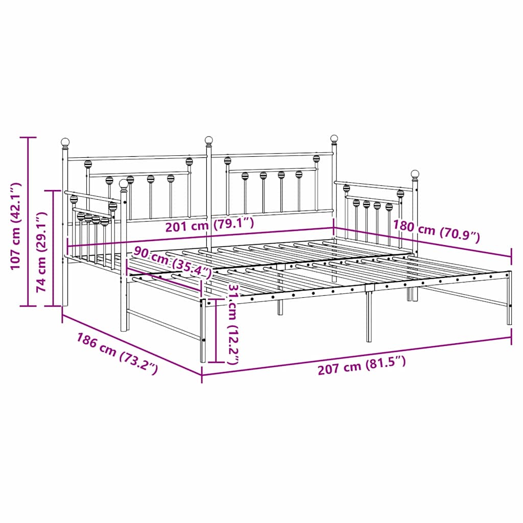 Krevet na kat Crna 90 x 200 cm Čelik