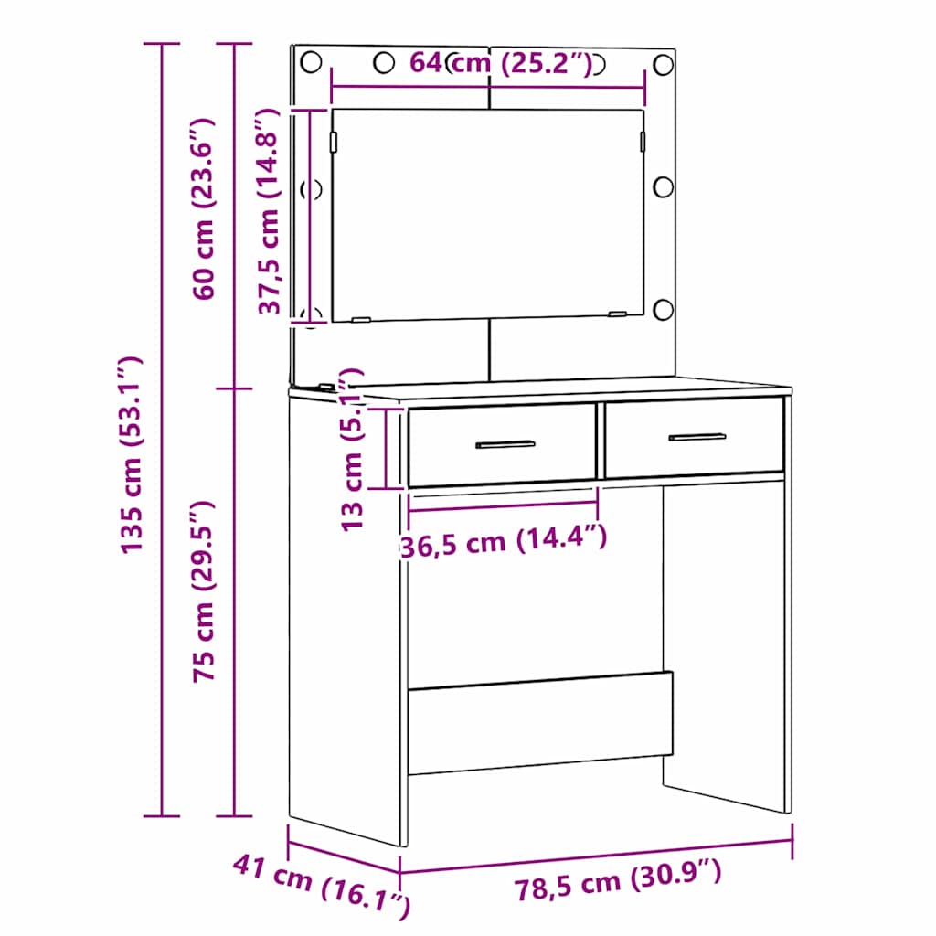 Toaletni stol Crni hrast 78,5 x 41 x 135 cm Konstruirano drvo