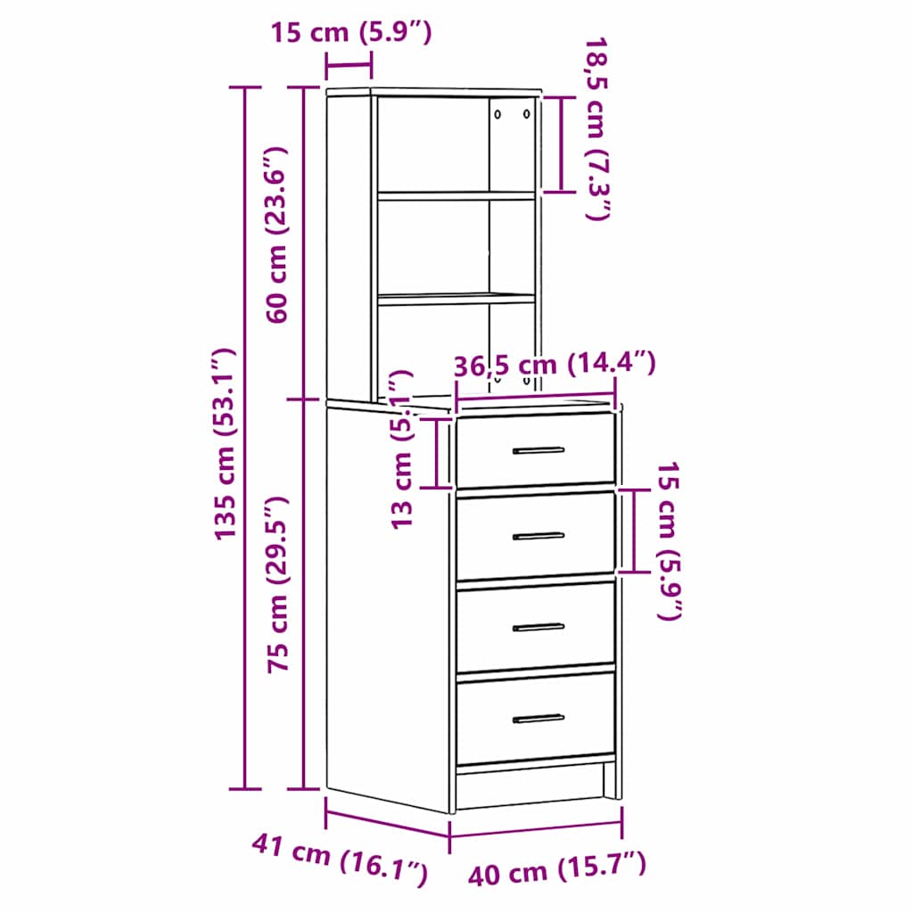 Highboard Crni hrast 40 x 41 x 135 cm Konstruirano drvo