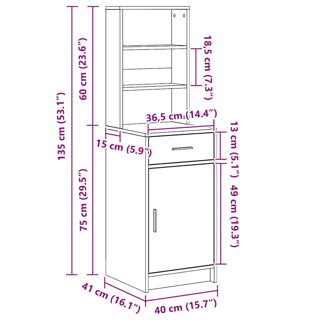 Highboard Siva Sonoma 40 x 40,5 x 135 cm Konstruirano drvo