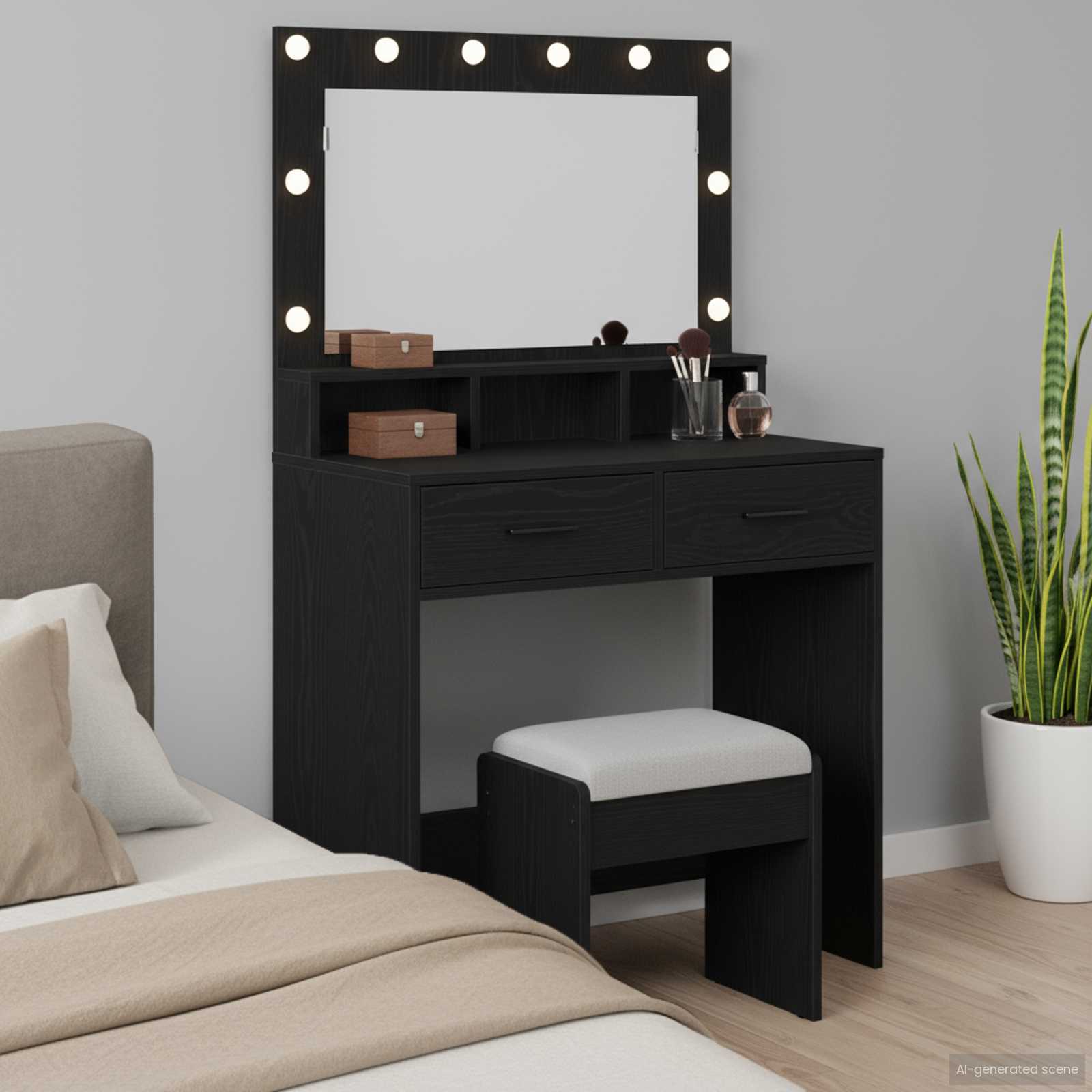 Toaletni stol Crni hrast 79 x 41 x 135 cm Konstruirano drvo