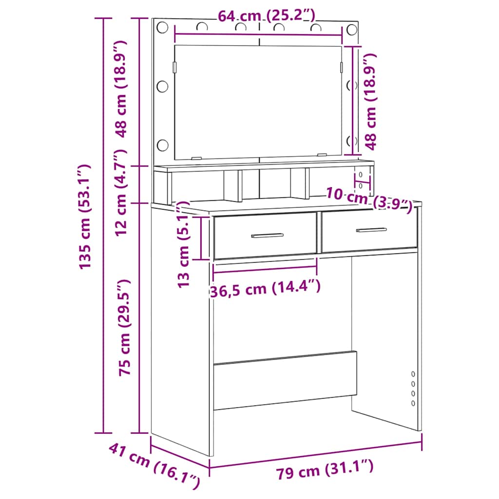 Toaletni stol Staro drvo 79 x 41 x 135 cm Konstruirano drvo