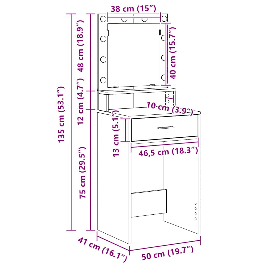 Toaletni stol Staro drvo 50 x 41 x 135 cm Konstruirano drvo