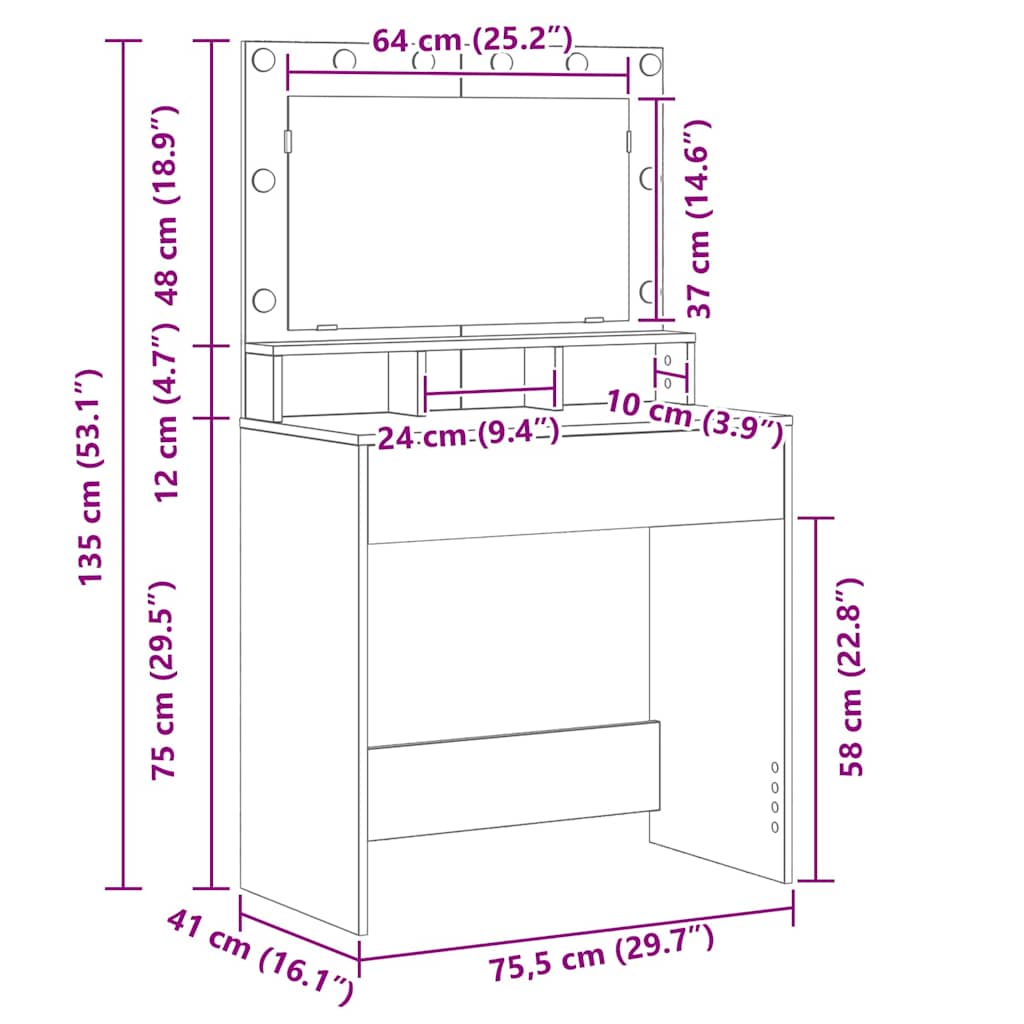 Toaletni stol Staro drvo 75,5 x 41 x 135 cm Konstruirano drvo