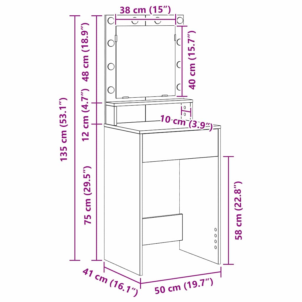 Toaletni stol Dimljeni hrast 50 x 41 x 135 cm Konstruirano drvo