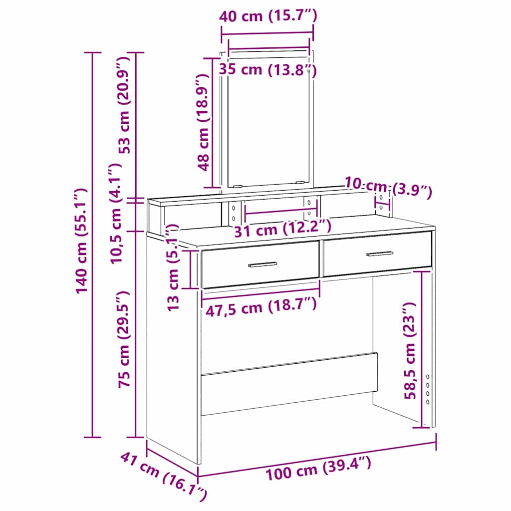 Toaletni stol Staro drvo 100 x 41 x 140 cm Konstruirano drvo