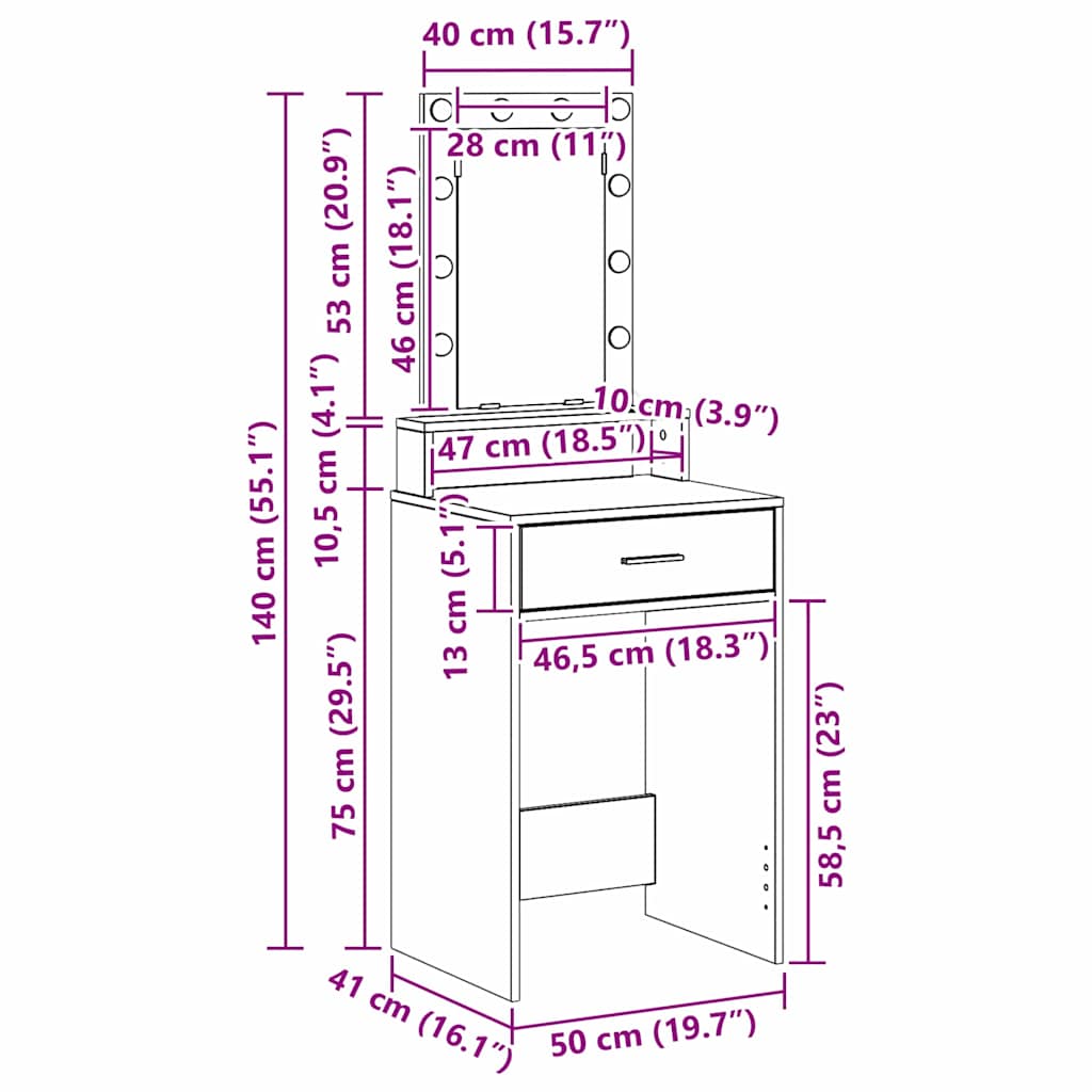 Toaletni stol Siva 50 x 41 x 140 cm Konstruirano drvo