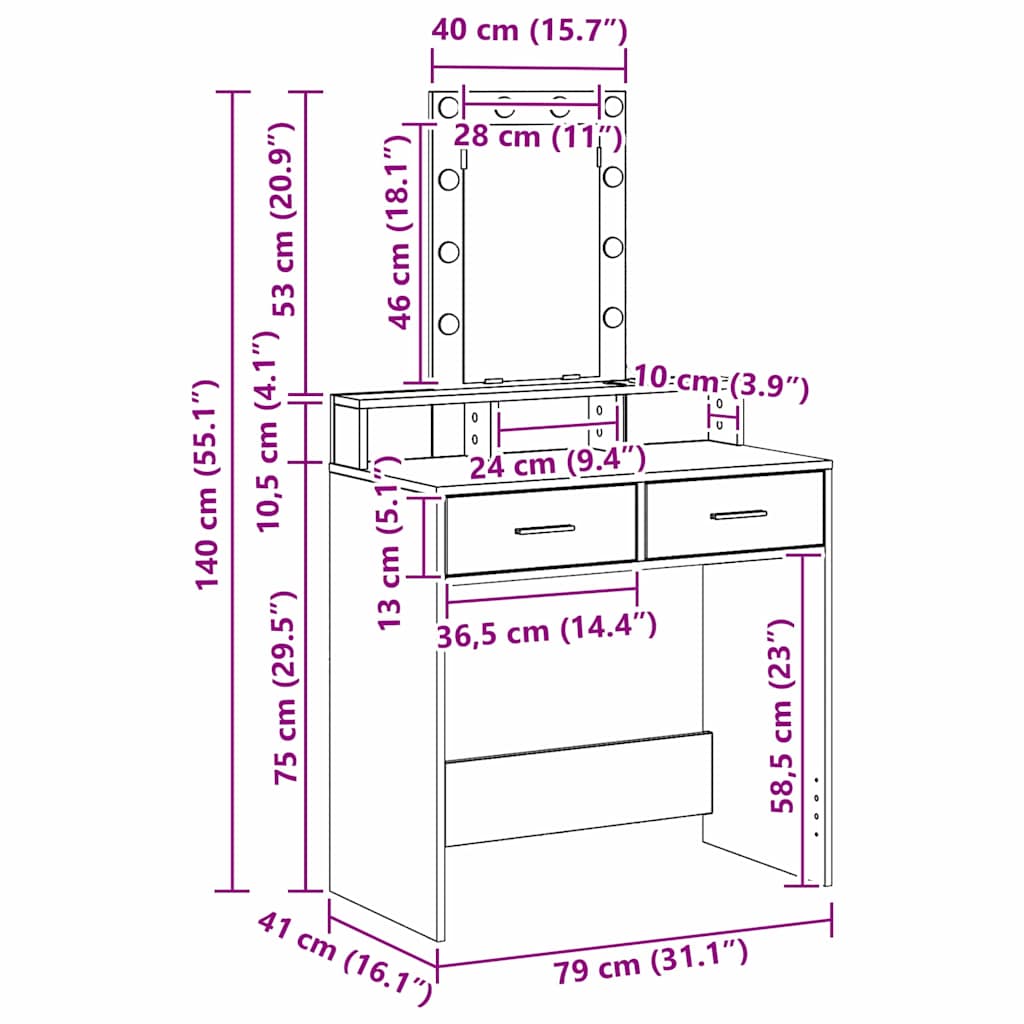 Toaletni stol Smeđa 79 x 41 x 140 cm Konstruirano drvo
