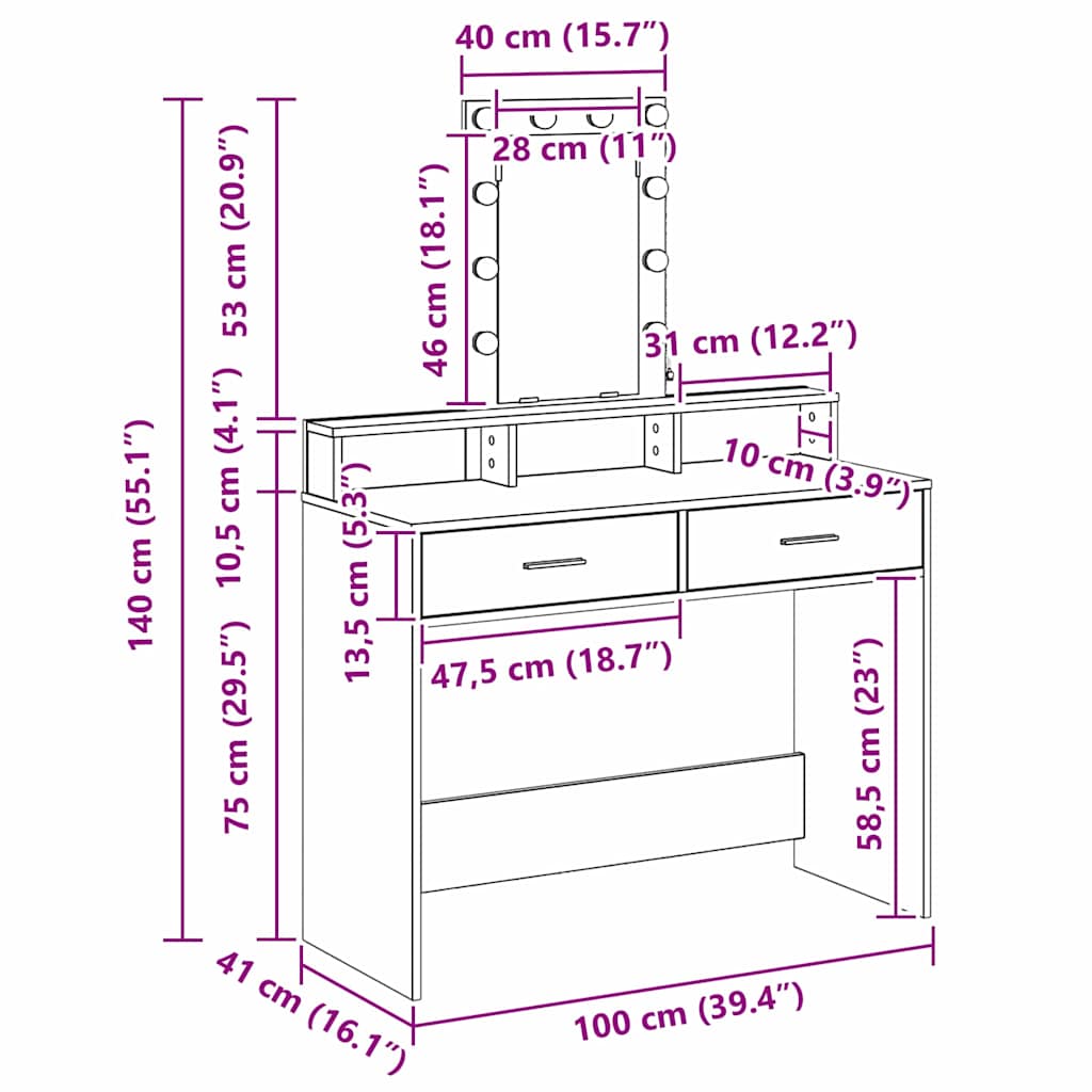 Toaletni stol Crna 100 x 41 x 140 cm Konstruirano drvo