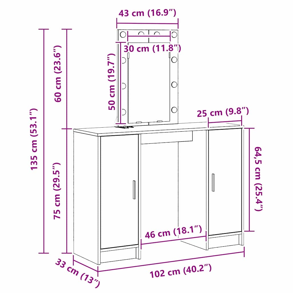 Toaletni stol Smeđa 102 x 33 x 135 cm Konstruirano drvo
