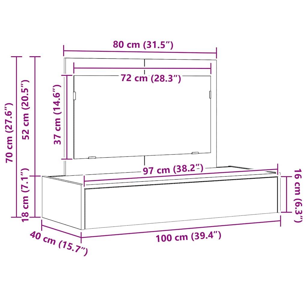 Toaletni stol Siva 100 x 40 x 70 cm Konstruirano drvo