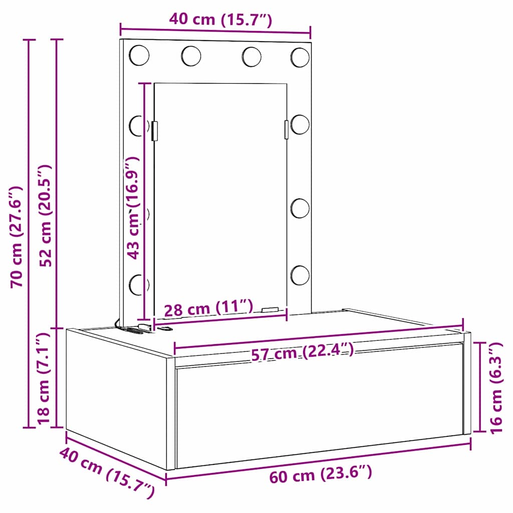 Toaletni stol Bijelo 60 x 40 x 70 cm Konstruirano drvo