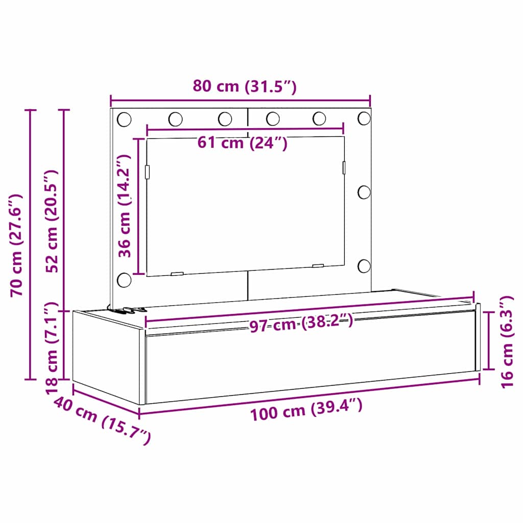 Toaletni stol Bijelo 100 x 40 x 70 cm Konstruirano drvo