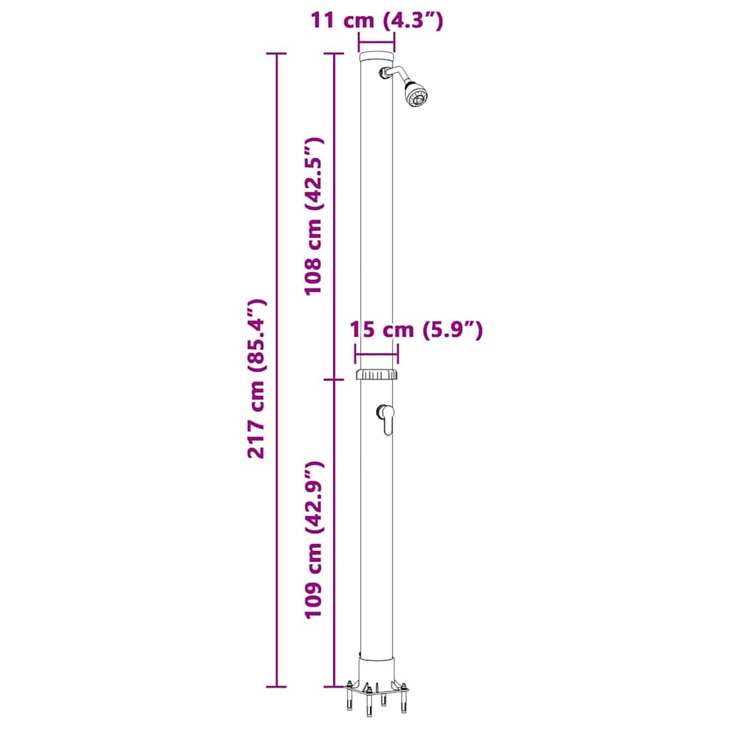 Vanjski solarni tuš Crna 217 cm PVC i aluminij