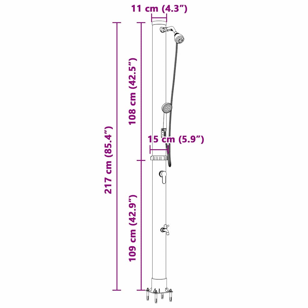 Vanjski solarni tuš Crna 217 cm PVC i aluminij