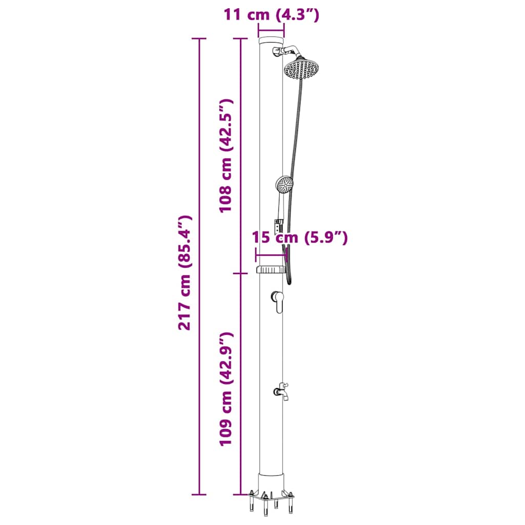 Vanjski solarni tuš Crna 217 cm PVC i aluminij