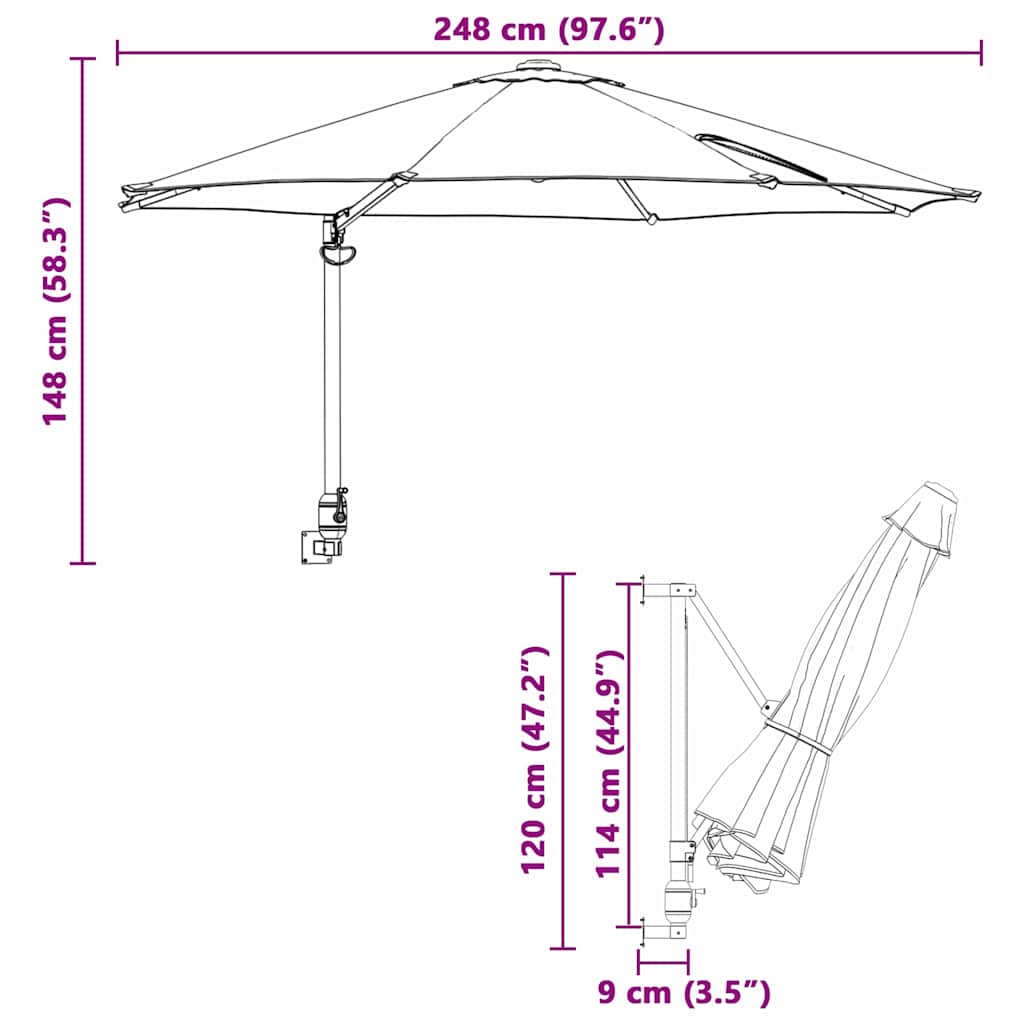 Vrtni suncobran Terakota 248 x 248 x 148 cm Poliester i čelik