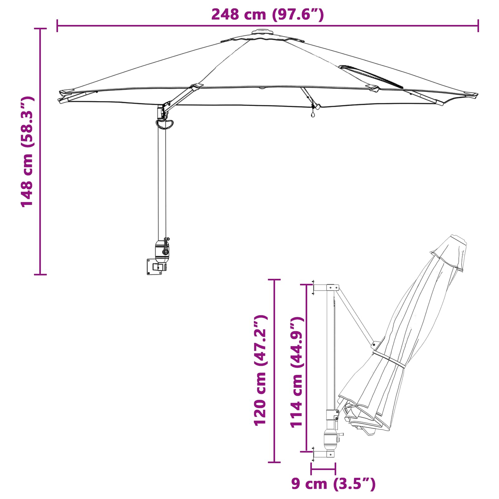 Vrtni suncobran Antracit 248 x 248 x 148 cm Poliester i čelik