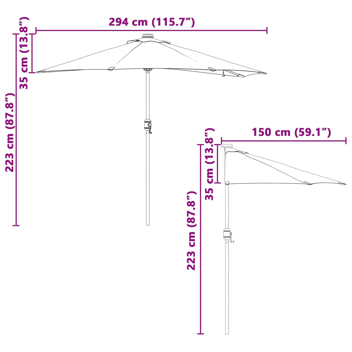 Vrtni suncobran Zelena 294 x 150 x 223 cm Poliester i čelik