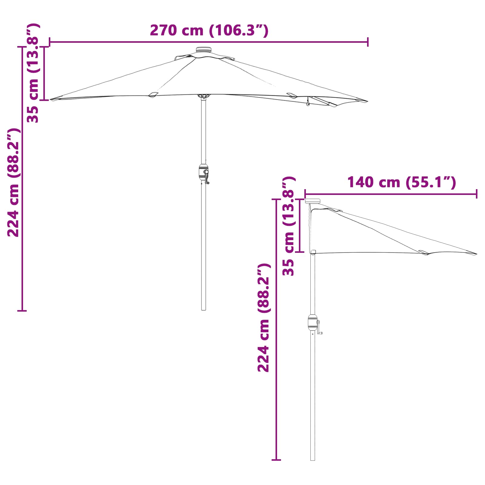 Vrtni suncobran Antracit 294 x 150 x 223 cm Poliester i čelik