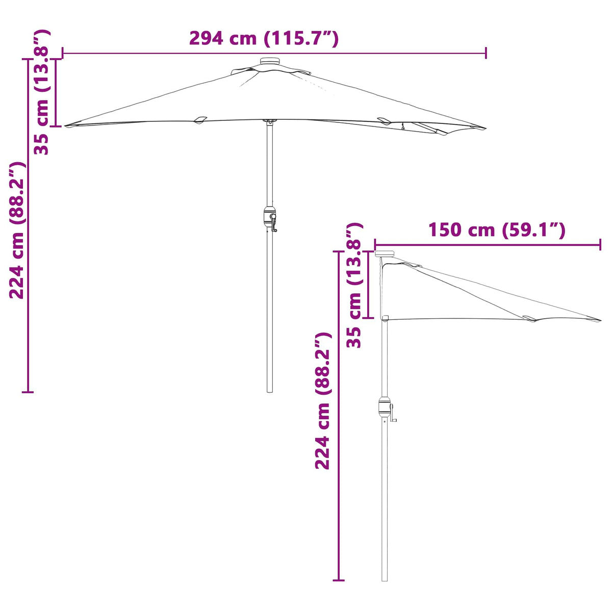 Vrtni suncobran Sivo-smeđa 294 x 150 x 224 cm Poliester i čelik