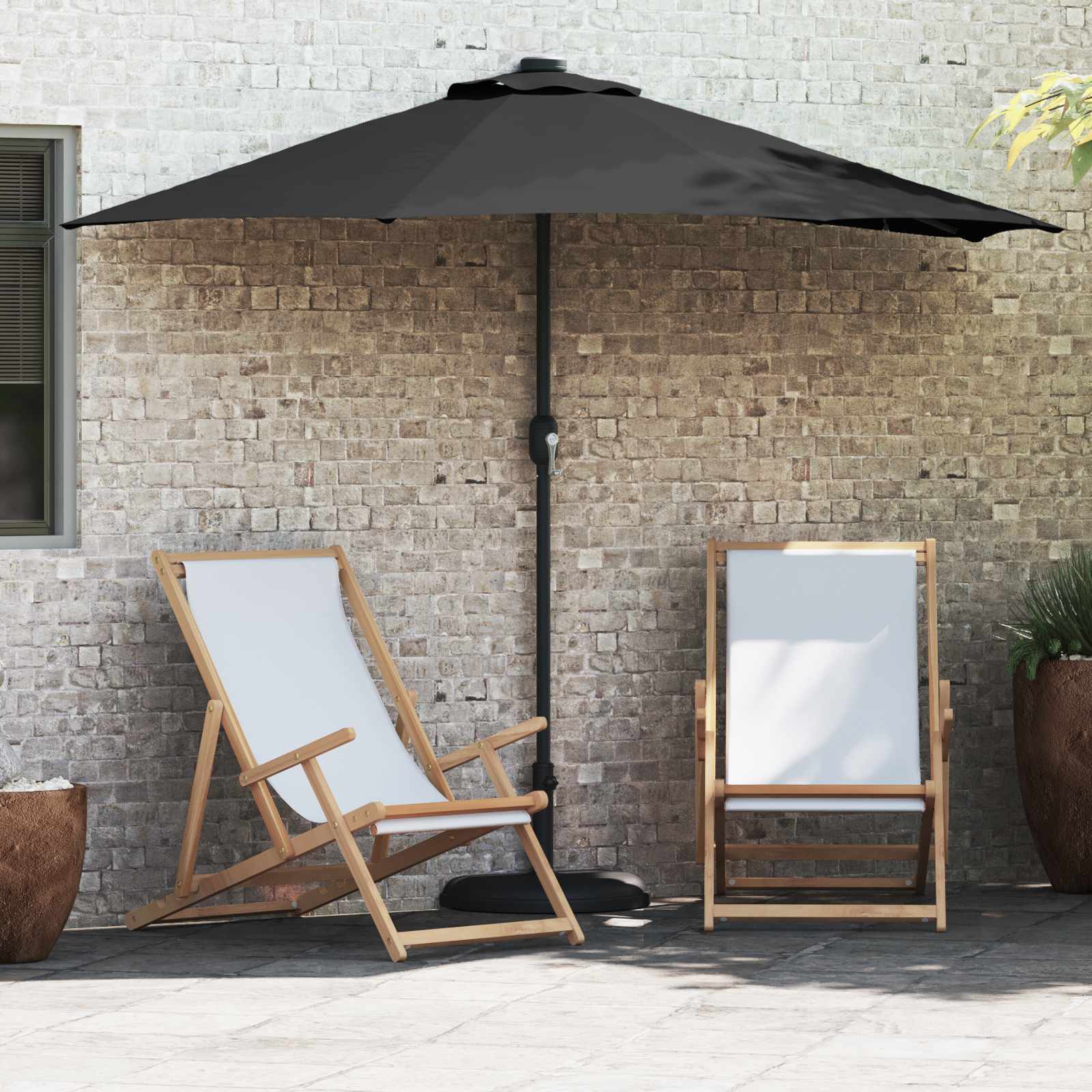 Vrtni suncobran Crna 294 x 150 x 224 cm Poliester i čelik