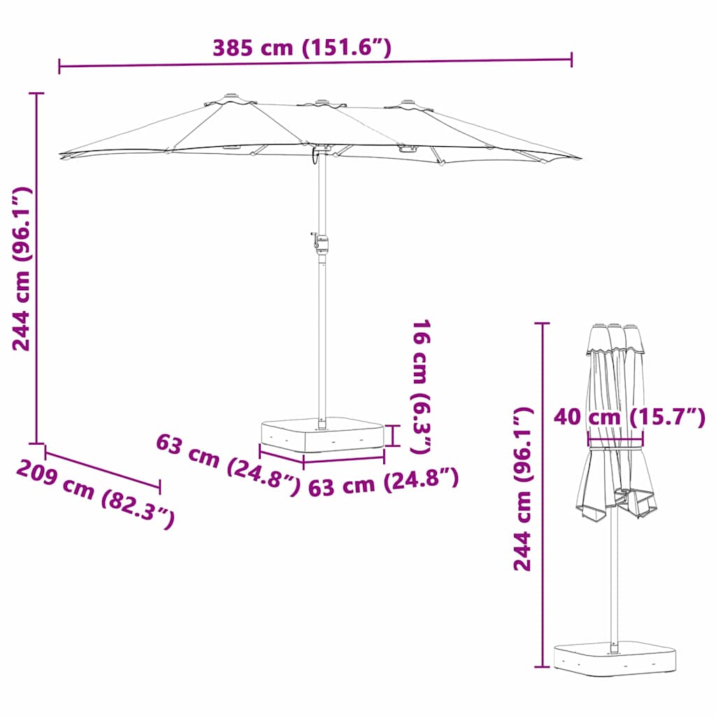 Vrtni suncobran Zelena 385 x 209 x 244 cm Poliester i čelik
